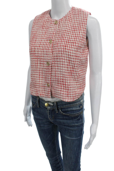 J. Mclaughlin Womens Cropped Tank Red Check Round Neck Polyester Size XS