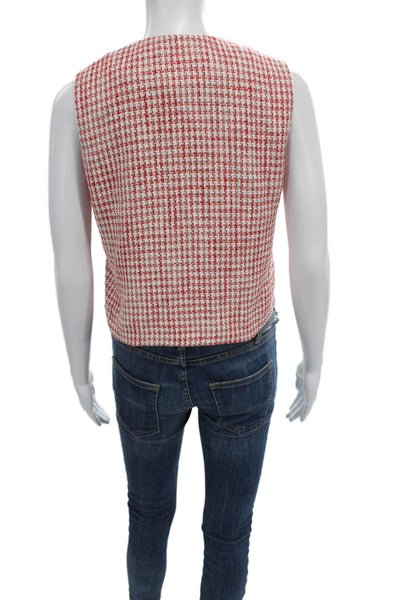 J. Mclaughlin Womens Cropped Tank Red Check Round Neck Polyester Size XS