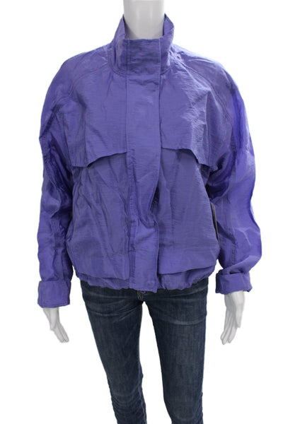 Athleta Women Windbreaker Jacket Purple Zip Long Sleeve Cupro Size M