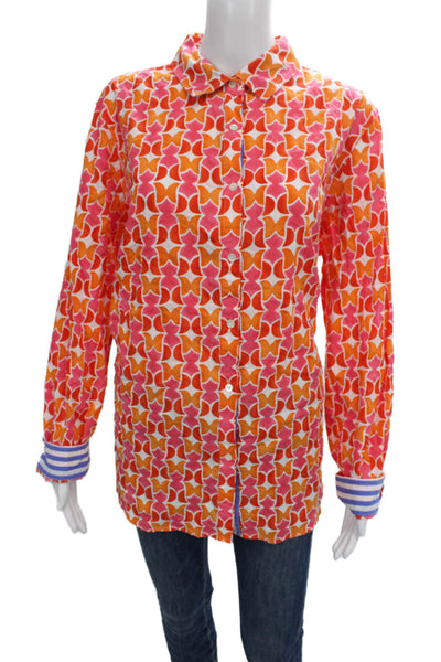 J. Mclaughlin Women Geometric Pink Button-Up Blouse Long-Sleeve Size XL Petite