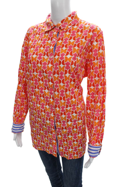 J. Mclaughlin Women Geometric Pink Button-Up Blouse Long-Sleeve Size XL Petite