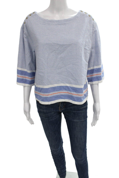 Maeve Anthropologie Womens Striped Boat Neck 3/4 Sleeve Cotton Blouse Size M