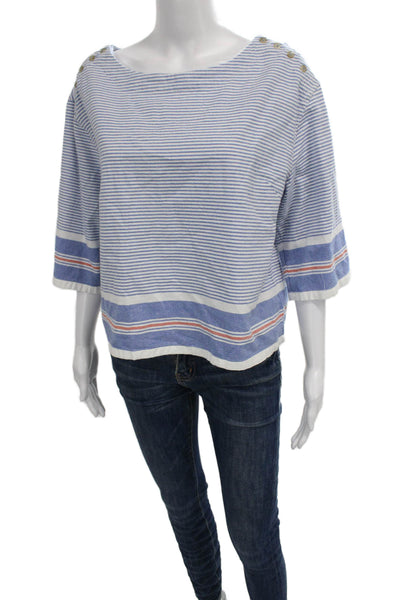 Maeve Anthropologie Womens Striped Boat Neck 3/4 Sleeve Cotton Blouse Size M