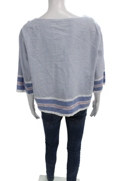 Maeve Anthropologie Womens Striped Boat Neck 3/4 Sleeve Cotton Blouse Size M