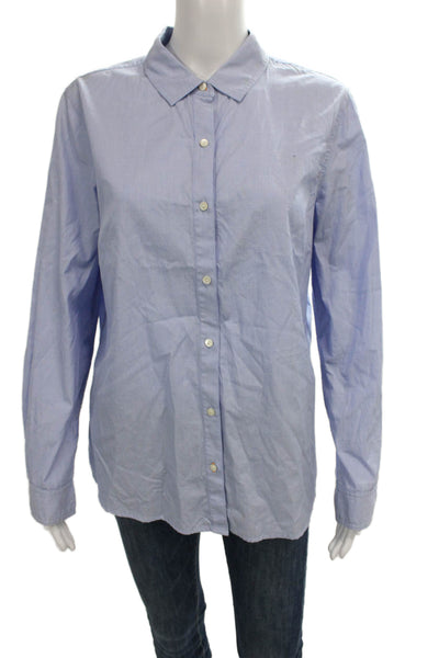 J. Mclaughlin Women Cotton Collared Button-Up Long Sleeve Blue Top Size 12