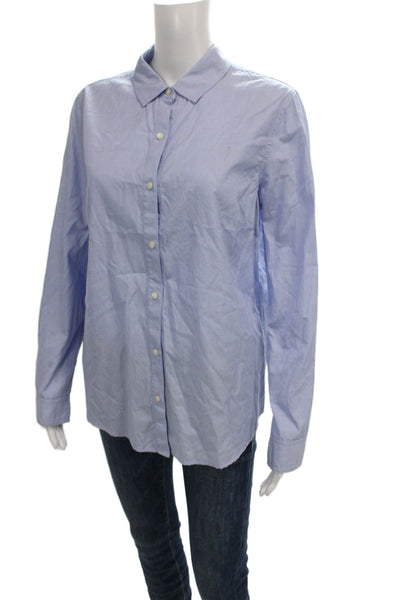 J. Mclaughlin Women Cotton Collared Button-Up Long Sleeve Blue Top Size 12
