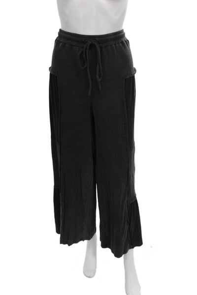 Pol Womens Wide Leg Rayon Drawstring Pants Gray Size L