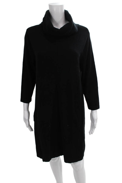 Tyler Boe Womens Black Sweater Dress Cowl Neck 3/4 Sleeve Knee Length Size L