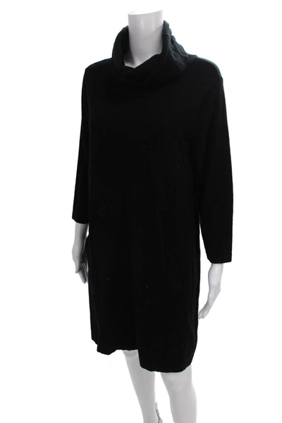 Tyler Boe Womens Black Sweater Dress Cowl Neck 3/4 Sleeve Knee Length Size L