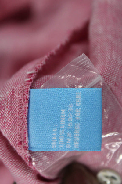 J Mclaughlin Women Shirt Dress Pink Linen V-Neck Half Sleeve Knee Length Size L