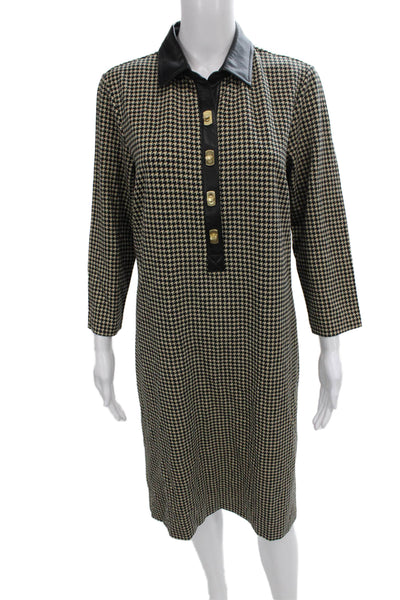 J. Mclaughlin Womens Shift Dress Black Houndstooth 3/4 SLV Size L
