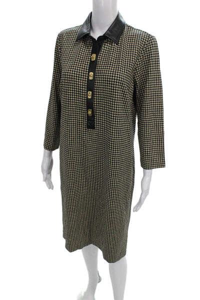 J. Mclaughlin Womens Shift Dress Black Houndstooth 3/4 SLV Size L