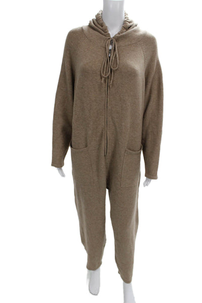 Zara Women Jumpsuit Beige V Neck Long Sleeve Zip Size M
