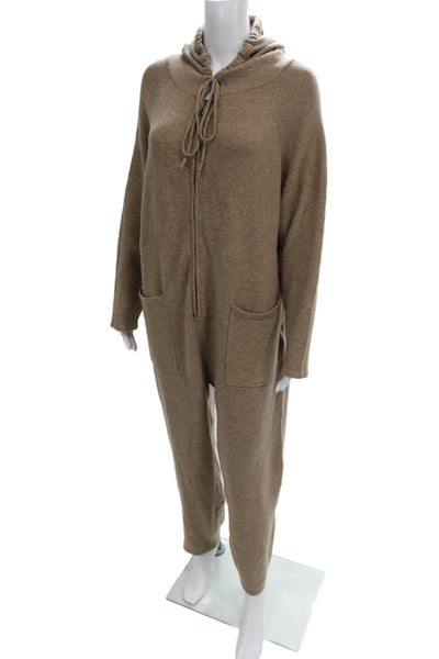 Zara Women Jumpsuit Beige V Neck Long Sleeve Zip Size M
