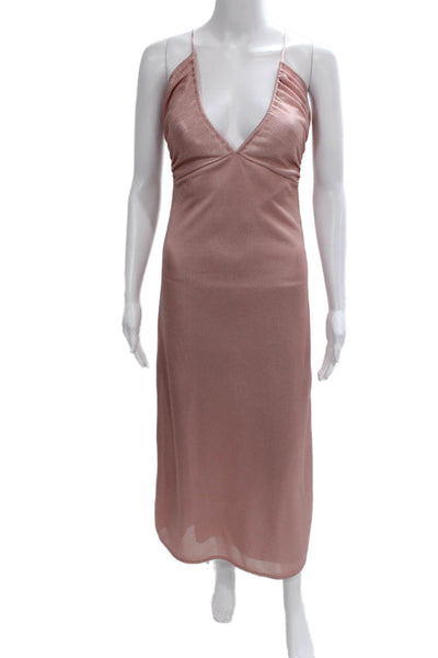 Zara Womens Pink Sleeveless V-Neck Slip Dress Long Polyester Size S