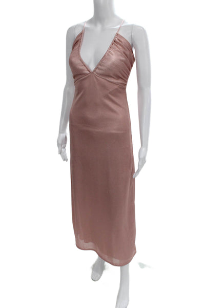 Zara Womens Pink Sleeveless V-Neck Slip Dress Long Polyester Size S