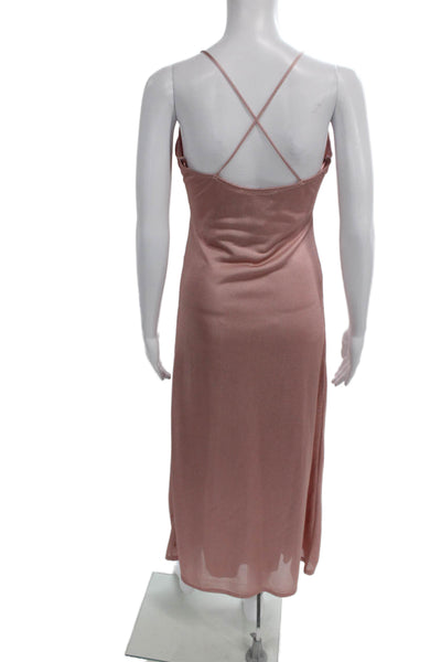 Zara Womens Pink Sleeveless V-Neck Slip Dress Long Polyester Size S