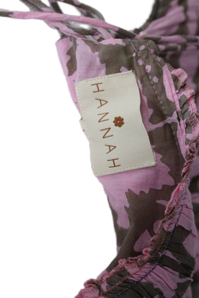 Hannah Womens Maxi Dress Pink Floral Square Neck Lace Up Boho Size 1