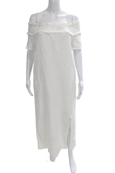 Line + Dot Womens Maxi Off Shoulder White Dress Short Sleeve Size XS
