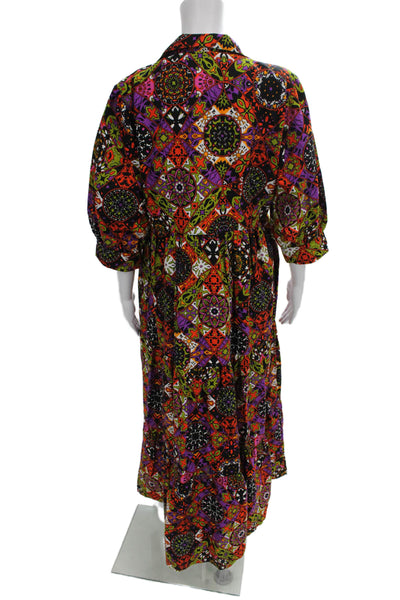 Oula Women Maxi Floral Cotton Collared 3/4 Sleeve Dress Size S