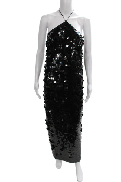 ROTATE Women Maxi Dress Black Halter Zip Mid Calf Polyester Size 4