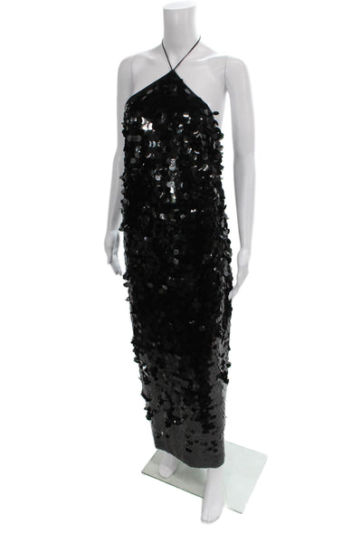 ROTATE Women Maxi Dress Black Halter Zip Mid Calf Polyester Size 4