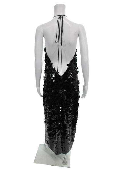 ROTATE Women Maxi Dress Black Halter Zip Mid Calf Polyester Size 4