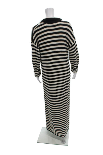 525 Women Maxi Dress Black Striped Collared Long Sleeve Acrylic Pullover Size S