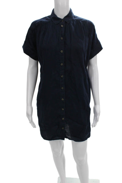 J Crew Women Blue Linen Shirt Dress Short Sleeve Collared Button Size PXS