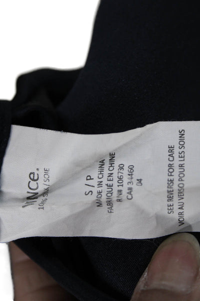 Vince Women Tunic Blouse Silk 3/4 Sleeve Boat Neck Black Petite Size S