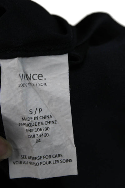 Vince Women Tunic Blouse Silk 3/4 Sleeve Boat Neck Black Petite Size S