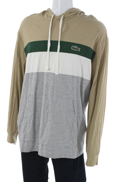 Lacoste Mens Beige Striped Cotton Pullover Hoodie Long Sleeve Size 3XL