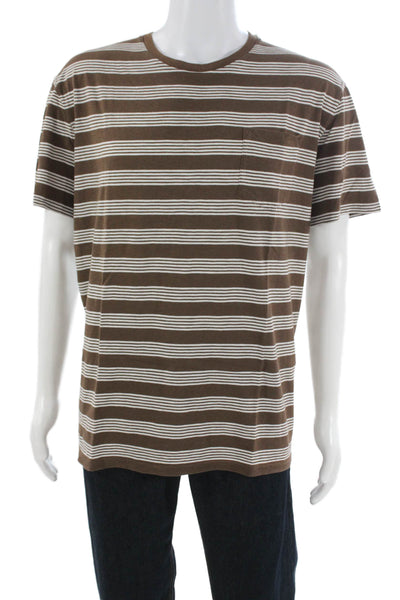 Polo Ralph Lauren Mens Brown Striped Cotton Crew Neck T-Shirt Size XL