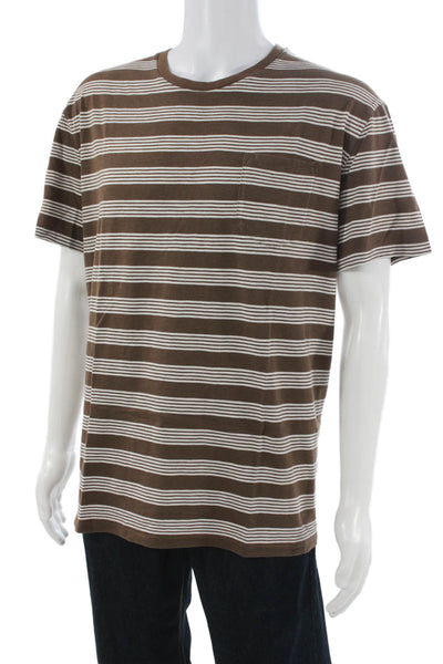 Polo Ralph Lauren Mens Brown Striped Cotton Crew Neck T-Shirt Size XL