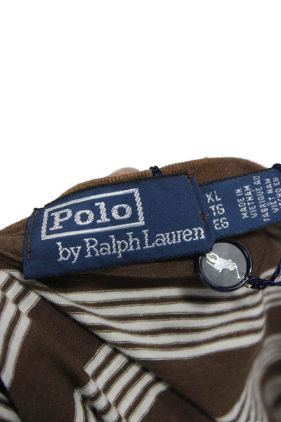 Polo Ralph Lauren Mens Brown Striped Cotton Crew Neck T-Shirt Size XL