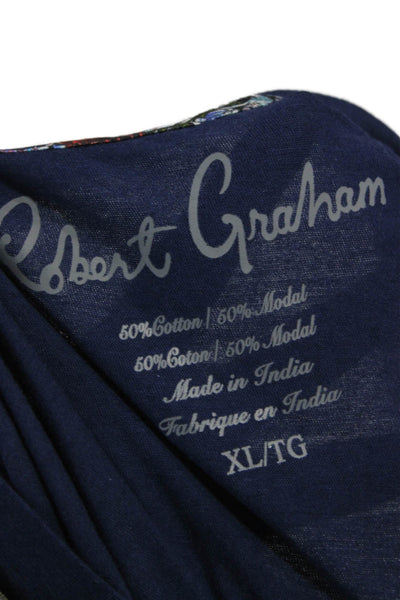 Robert Graham Mens Basic Cotton Crew Neck T-Shirt Blue Size XL