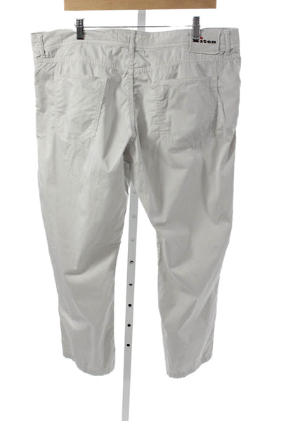 Kiton Mens Chino Pants Beige Cotton Button Closure Size 40