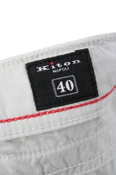 Kiton Mens Chino Pants Beige Cotton Button Closure Size 40