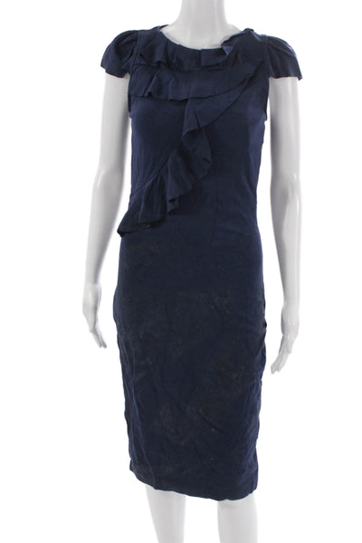 RED Valentino Womens Sheath Dress Blue Round Neck Short Sleeve Midi Size L