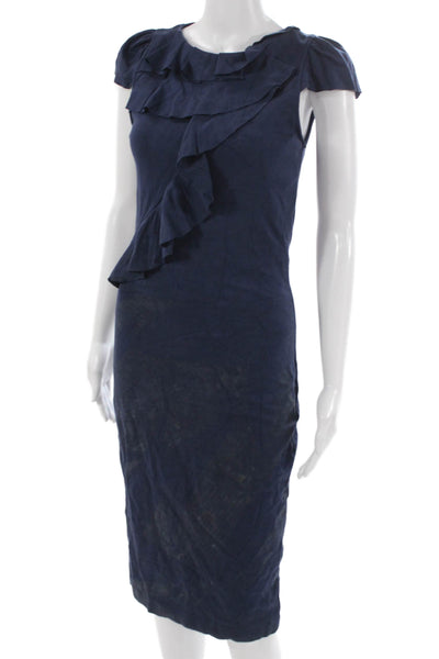 RED Valentino Womens Sheath Dress Blue Round Neck Short Sleeve Midi Size L