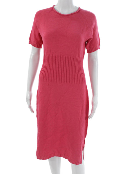 St. John Sport Womens Pink Viscose Sweater Dress Short Sleeve Midi Size S