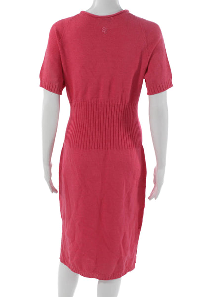 St. John Sport Womens Pink Viscose Sweater Dress Short Sleeve Midi Size S