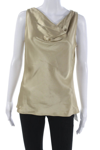 St. John Women Beige Triacetate Cowl Neck Sleeveless Basic Tank Size S