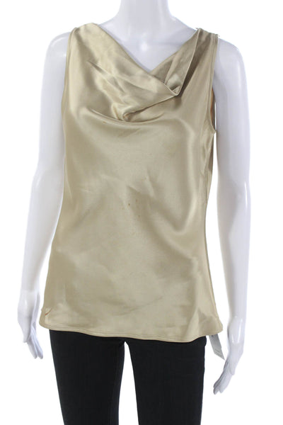 St. John Women Beige Triacetate Cowl Neck Sleeveless Basic Tank Size S