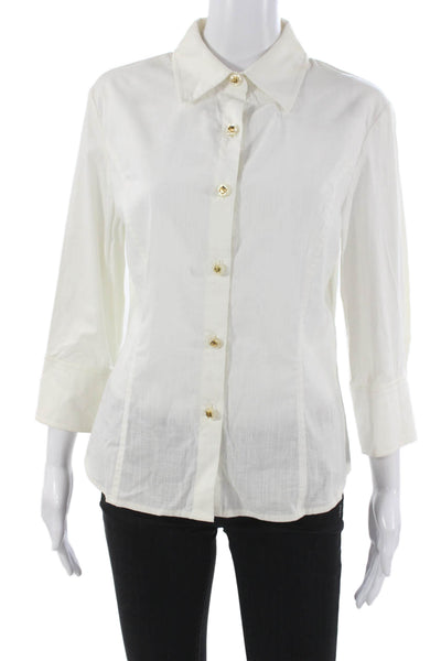 St. John Sport By Marie Gray Women Cotton Button-Up 3/4 Sleeve White Size M