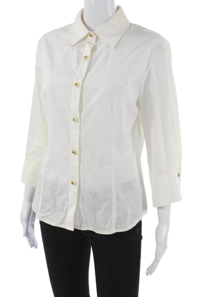 St. John Sport By Marie Gray Women Cotton Button-Up 3/4 Sleeve White Size M