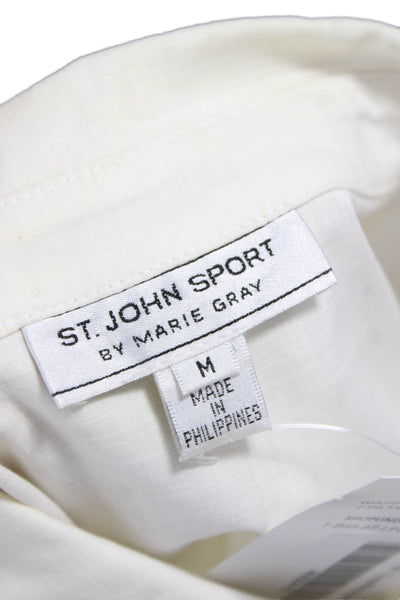 St. John Sport By Marie Gray Women Cotton Button-Up 3/4 Sleeve White Size M