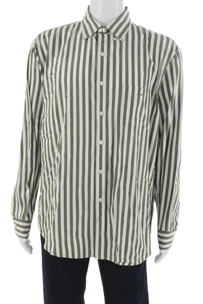 Todd Snyder Mens Green Striped Cotton Button Up Long Sleeve Shirt Size XL