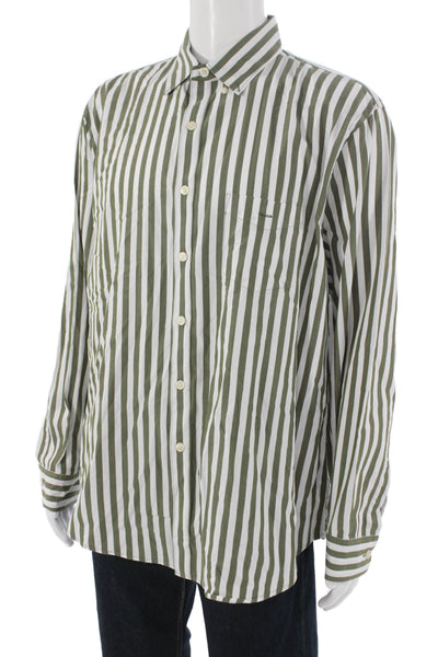 Todd Snyder Mens Green Striped Cotton Button Up Long Sleeve Shirt Size XL