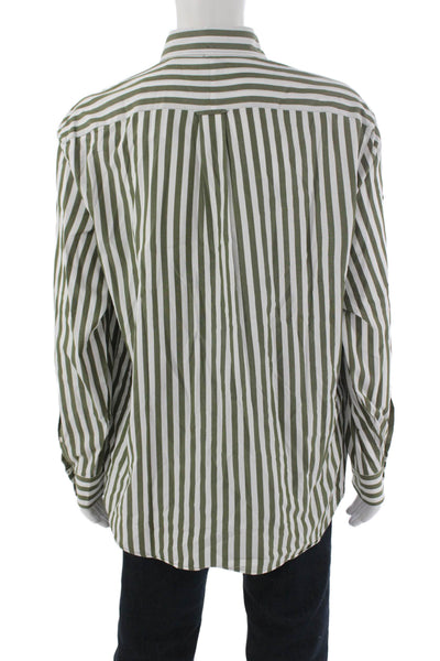Todd Snyder Mens Green Striped Cotton Button Up Long Sleeve Shirt Size XL